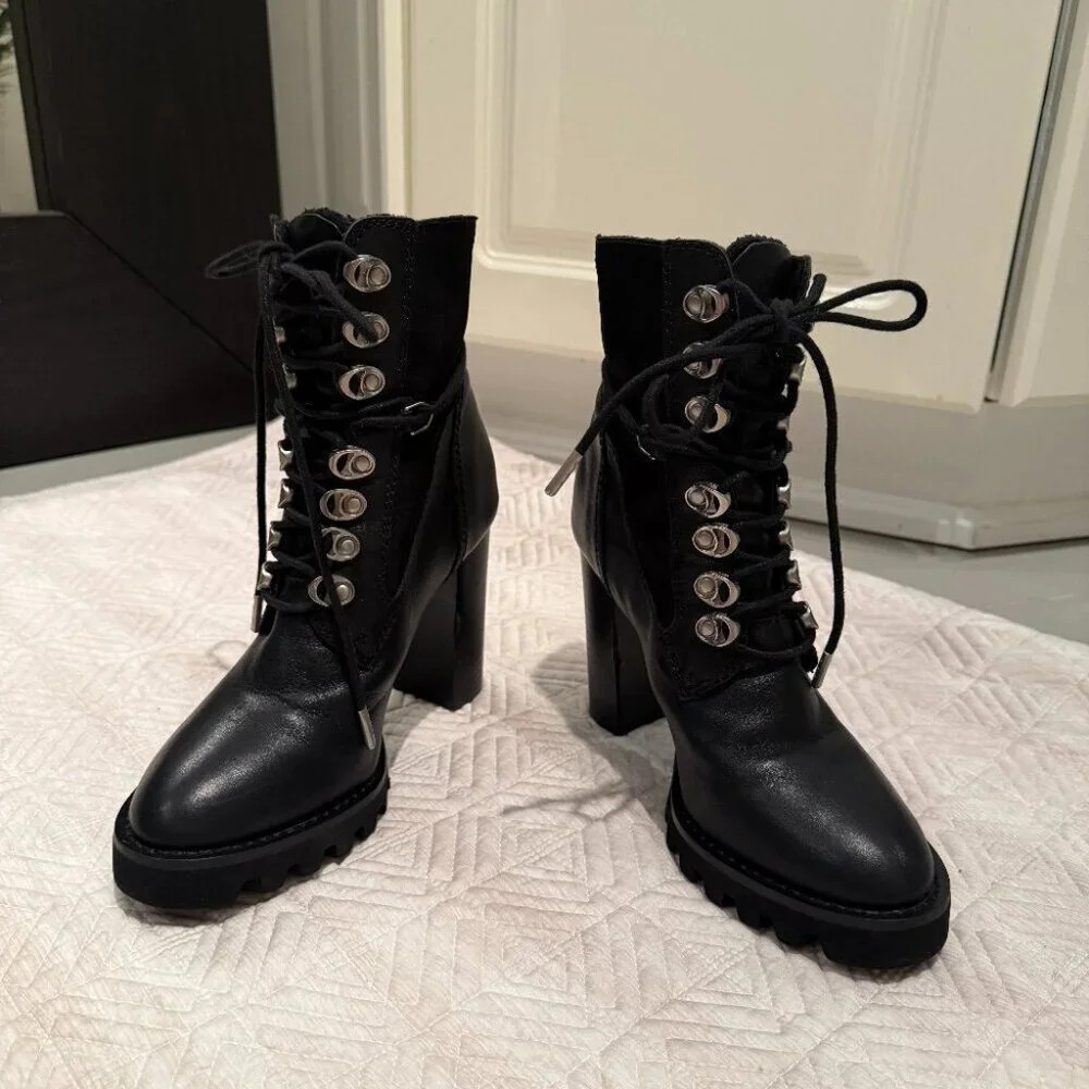 Black Leather Lace Up  Booties, RUDSAK, Size 37 - Picture 3 of 7